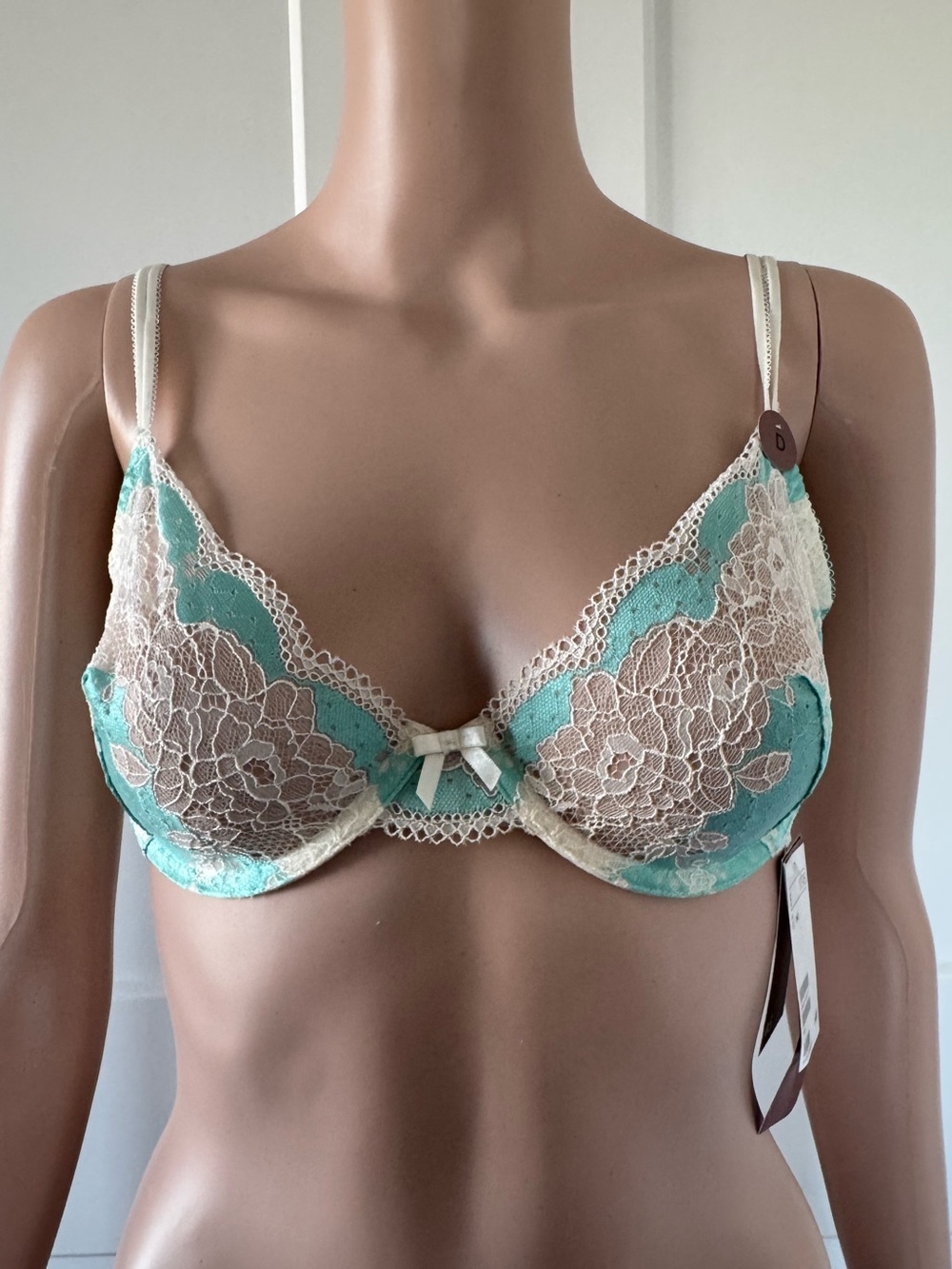 H&M Blue Green White Wire Lace Underwire Bra Women Intimates 34D